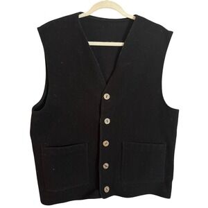 Burtons Black Wool V Neck Button Front Vest Size Made in UK